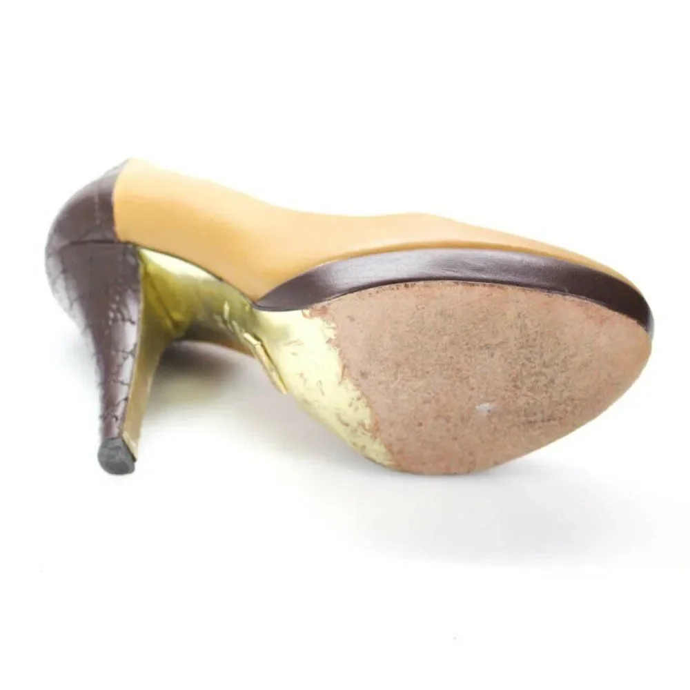 Be And D Round Toe Tan Brown Leather Pumps 35